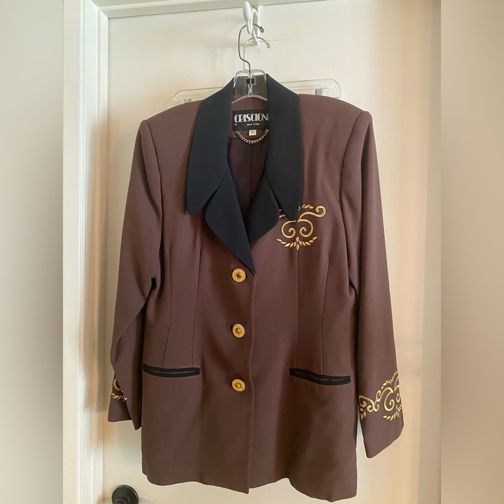 Vintage! Criscione 2 pc suite chocolate Brown gold ornate detail excellent Sz L